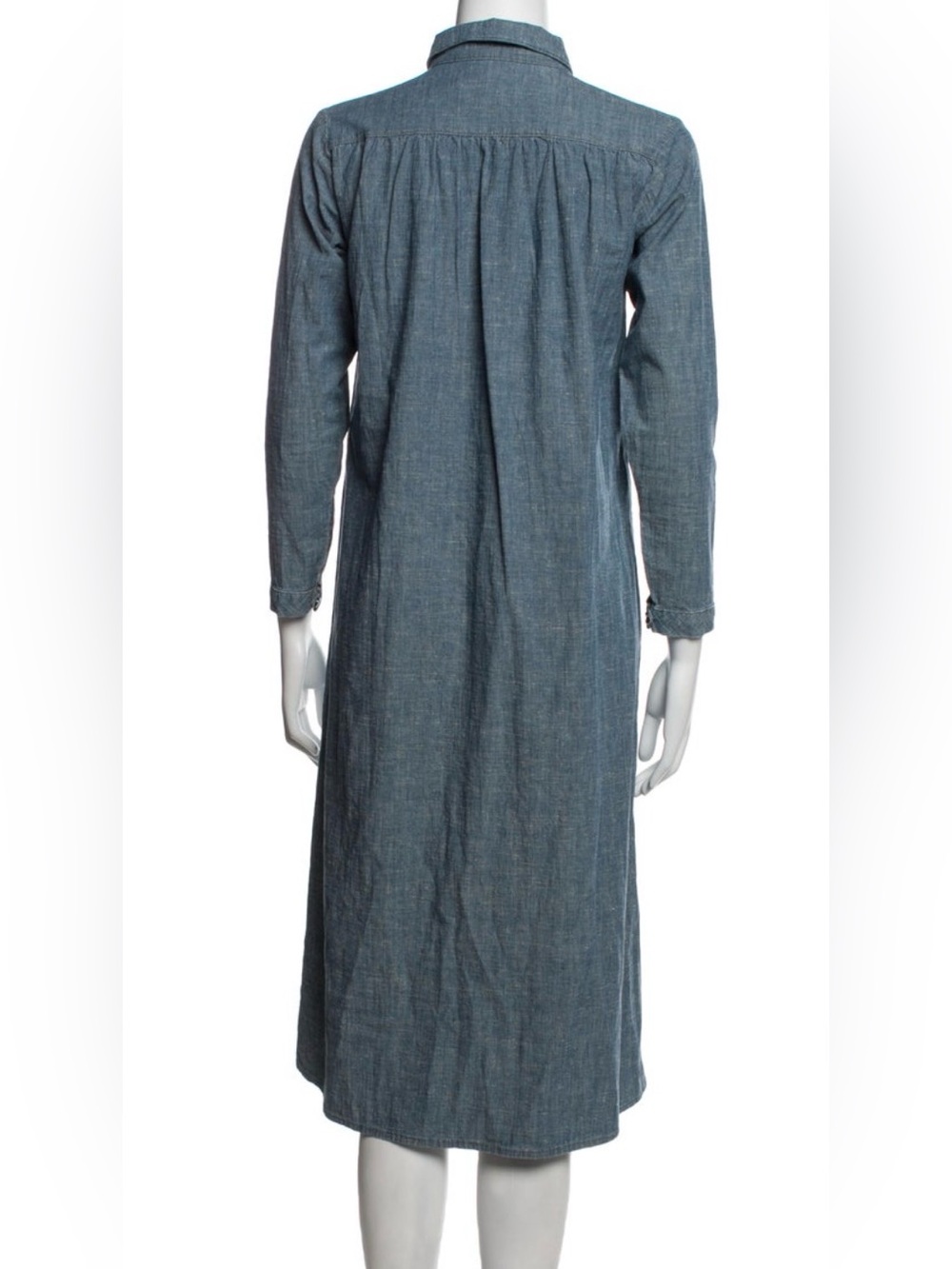 THE GREAT. Blue Long-Sleeve Chambray Button Dress - Picture 3 of 3